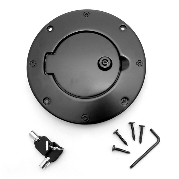 Locking Gas Cap Door, Black Aluminum, For Wrangler TJ Jeep World