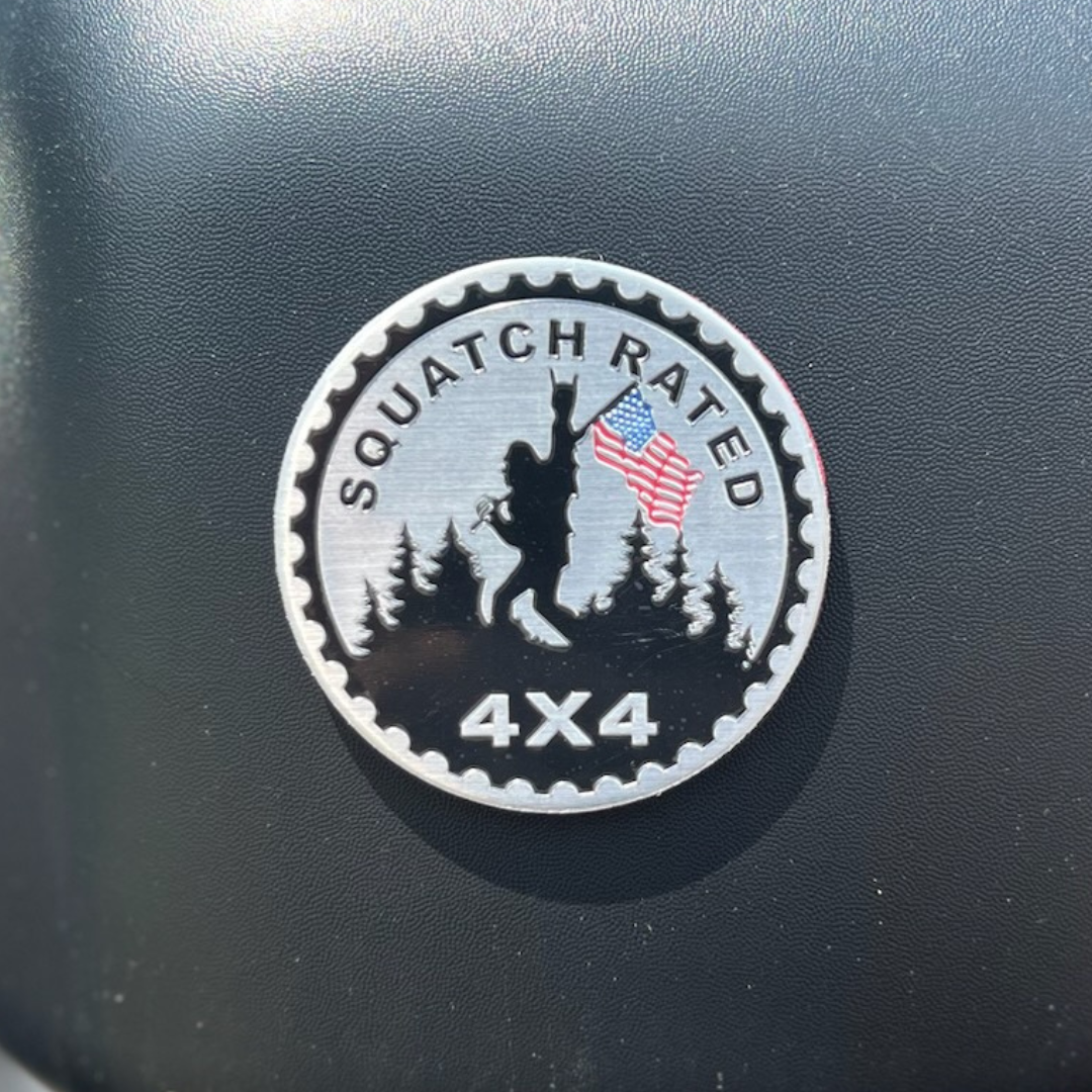 thumbnail image 2 of Bigfoot Squatch Badge Emblem For Jeep Wrangler - 4x4 Metal Car Decal Sticker Round Design 2 of 9