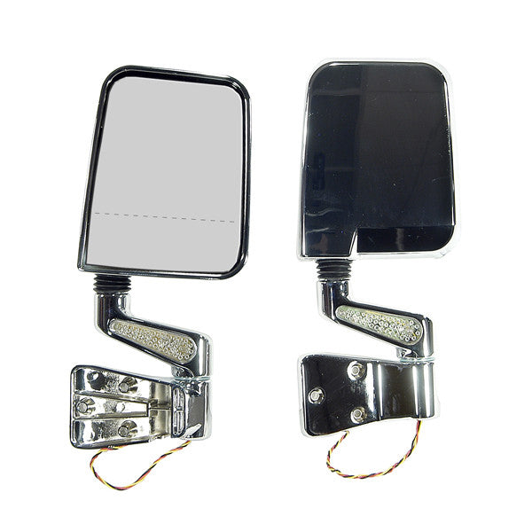 Door Mirror Kit, LED Signal, Dual Focus, Chrome by Rugged Ridge ('87-'02 Jeep Wrangler YJ, TJ)