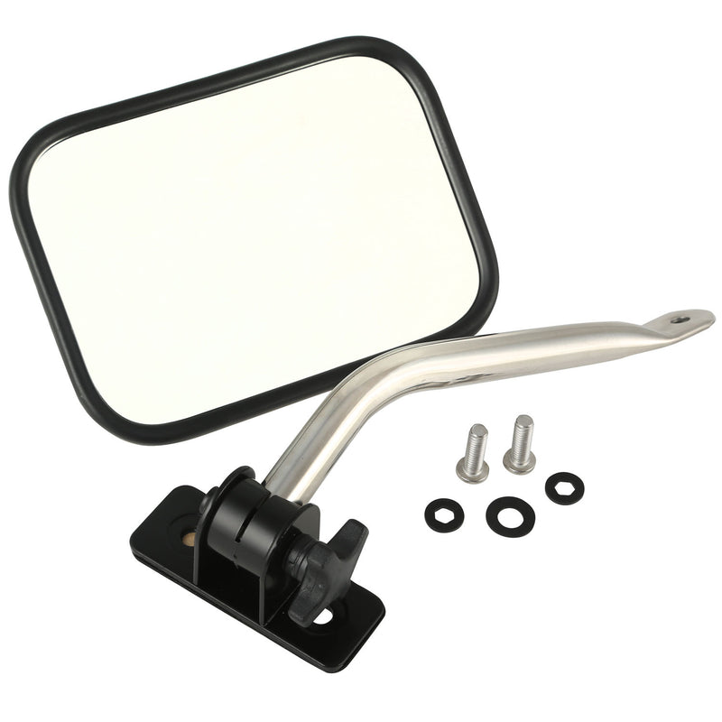 Quick Release Rectangle Mirror Relocation Kit, Stainless by Rugged Ridge ('97-'18 Jeep Wrangler TJ, JK)