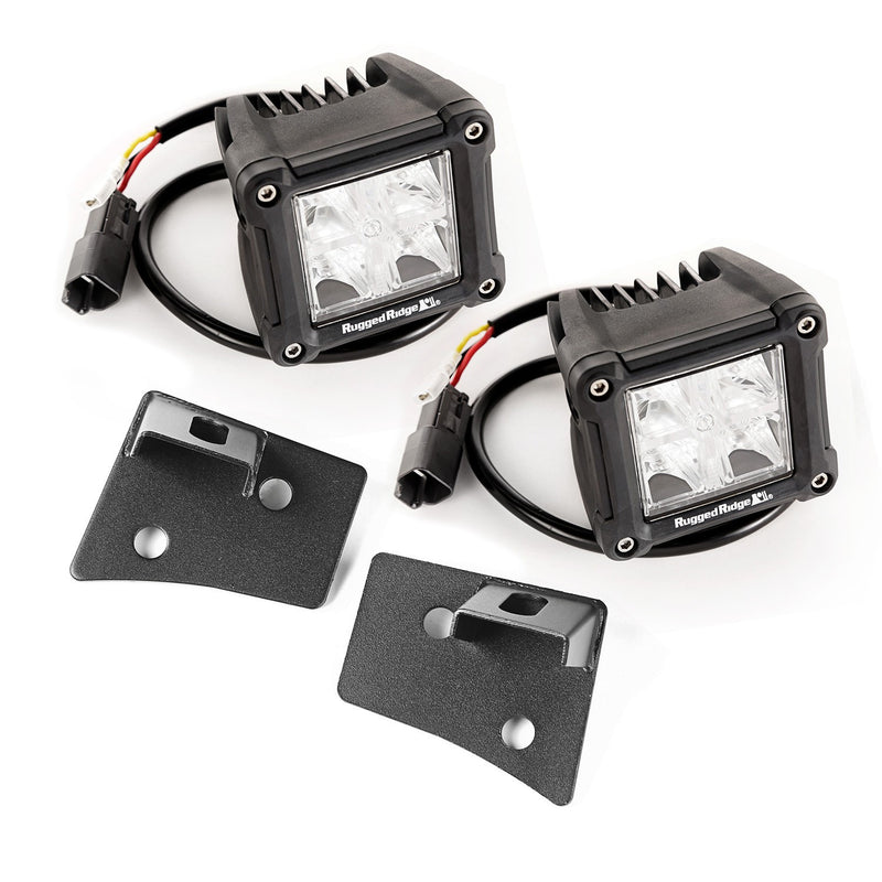 Windshield Bracket LED Kit, Textured Black, Dual Cube by Rugged Ridge ('07-'18 Wrangler JK)