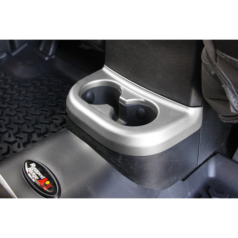 Cup Holder Trim, Brushed Silver, 2nd Row by Rugged Ridge ('11-'18 Wrangler JK) - Jeep World
