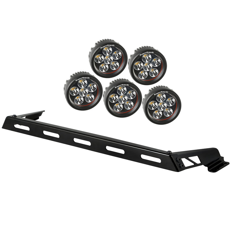 Hood Light Bar Kit, 5 Round LED Lights by Rugged Ridge ('07-'18 Jeep Wrangler JK)