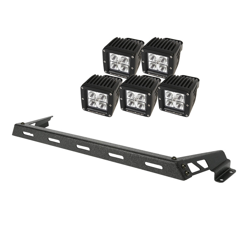 Hood Light Bar Kit, Textured Black, 5 Square LEDs by Rugged Ridge ('07-'18 Jeep Wrangler JK)