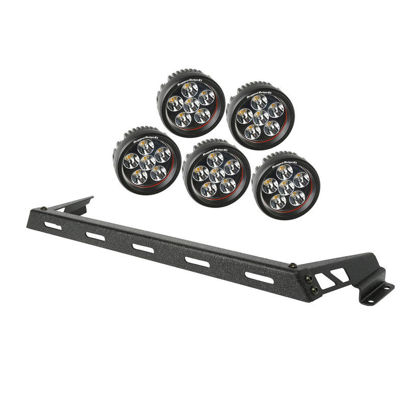 Hood Light Bar Kit, Textured Black, 5 Round LEDs by Rugged Ridge ('07-'18 Jeep Wrangler JK)