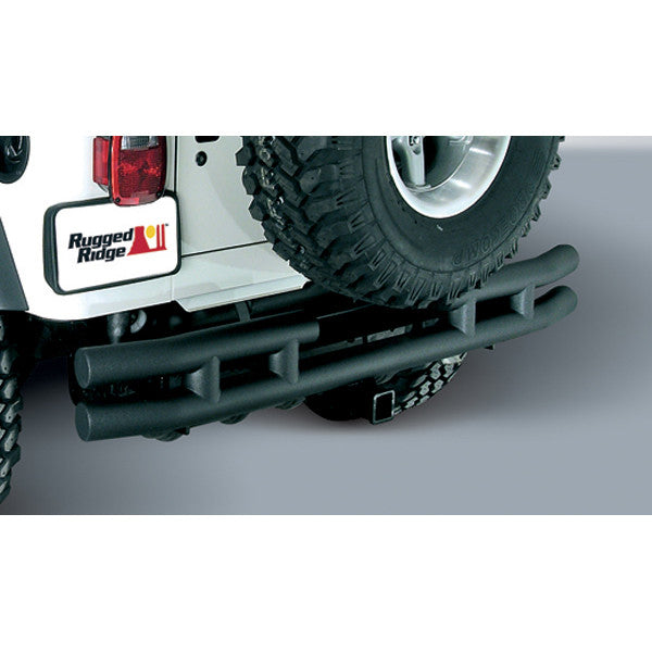 Double Tube Rear Bumper with Hitch, 3 Inch by Rugged Ridge ('87-'06 Jeep Wrangler YJ, TJ)