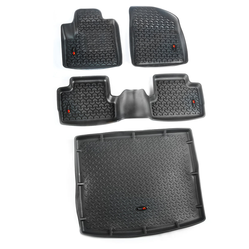 Floor Liners, Kit, Black, Front/Rear/Cargo by Rugged Ridge ('14-'18 Jeep Cherokee KL)
