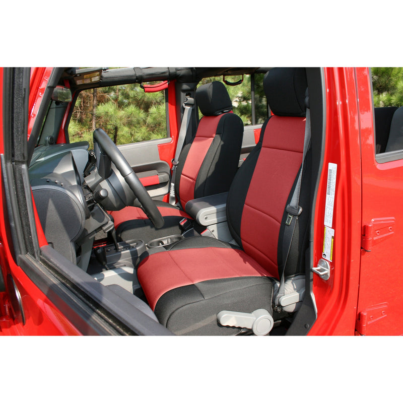 Neoprene Front Seat Covers, Black/Red by Rugged Ridge ('07-'10 Jeep Wrangler JK)
