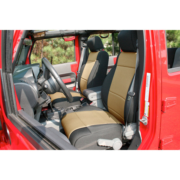 Neoprene Front Seat Covers, Black/Tan by Rugged Ridge ('11-'18 Jeep Wrangler JK)