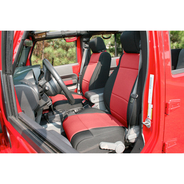 Neoprene Front Seat Covers, Black/Red by Rugged Ridge ('11-'18 Jeep Wrangler JK)