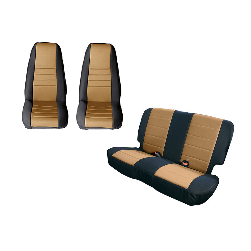 Seat Cover Kit, Black/Tan by Rugged Ridge ('80-'90) CJ/Wrangler YJ