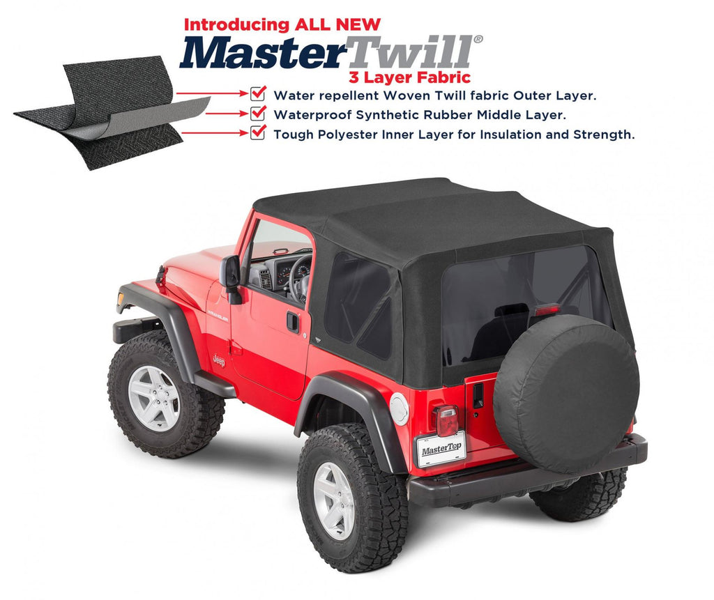 MasterTwill Soft Top, Black, With Doorskins, Tinted Glass by MasterTop ('97 - '06 Wrangler TJ) - Jeep World