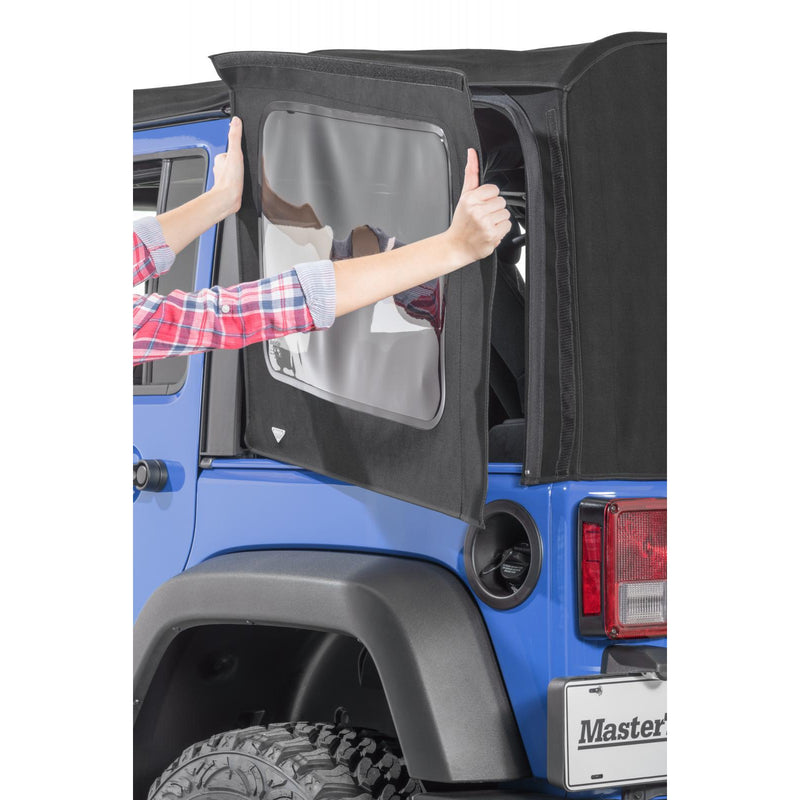 Factory Soft Top Replacement Drivers' Side Window, Black, by Mastertop ('13 - '18 Wrangler JKU)