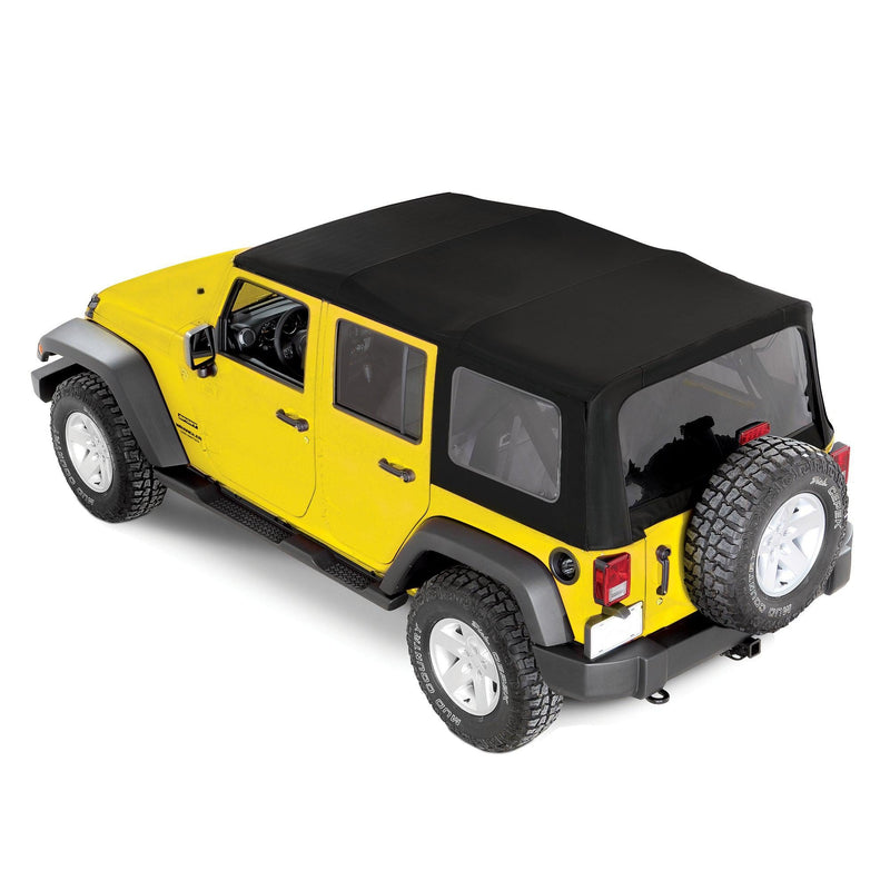 Complete Cable Style Sunrider Twill Soft Top with Spring Lift Assist in Black by Mopar ('07 - '18 Wrangler JK, 4-door)