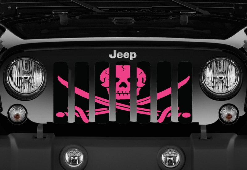 Platinum Ahoy Matey Hot Pink Pirate Flag Jeep Grille Insert