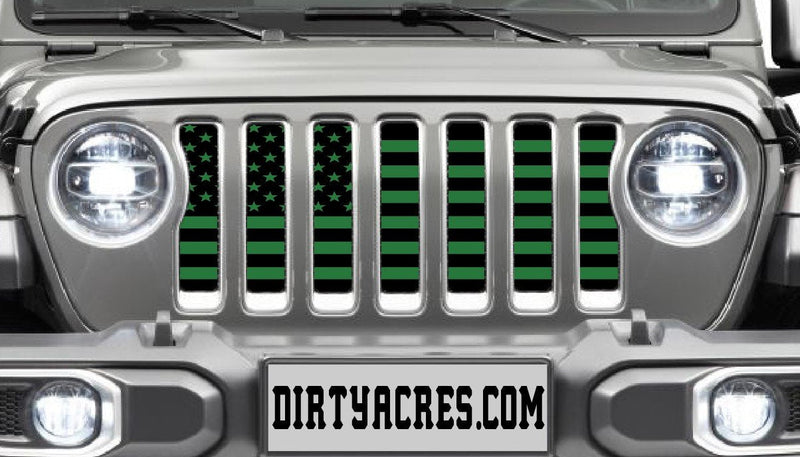 Platinum Black and Green American Flag Jeep Grille Insert