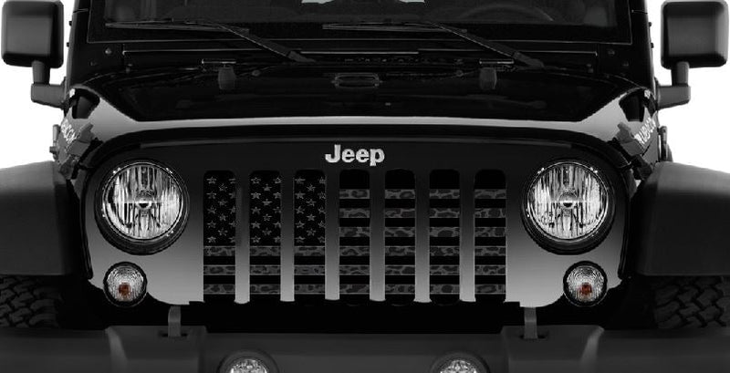 American Flag Dark Gray and Black Leopard Print Jeep Grille Insert