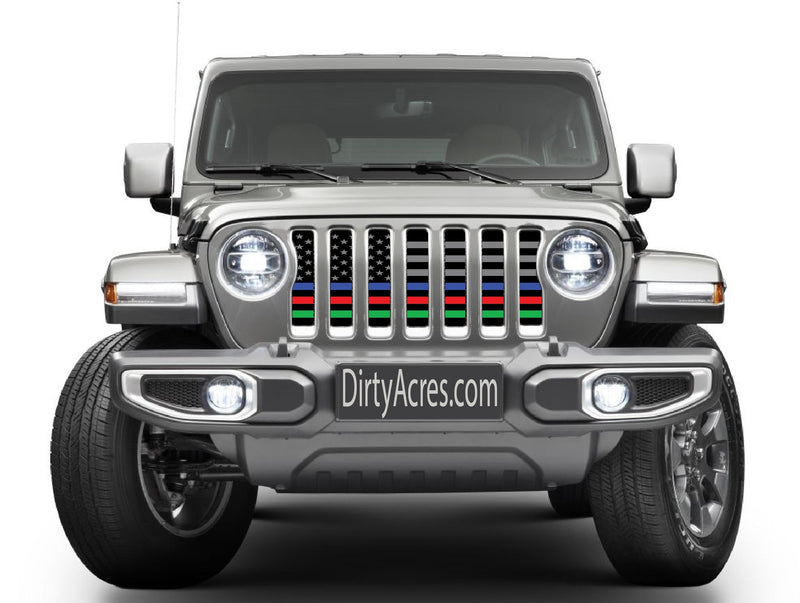 Hold the Line - Back the Blue, Red, Green Jeep Grille Insert