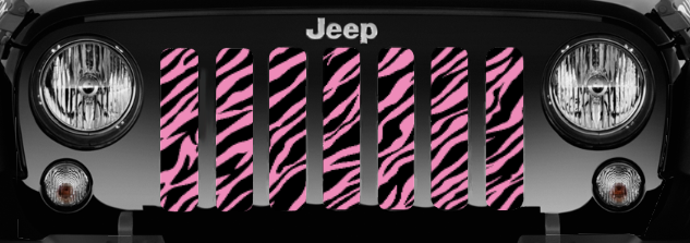 Platinum Baby Pink Zebra Print Jeep Grille Insert