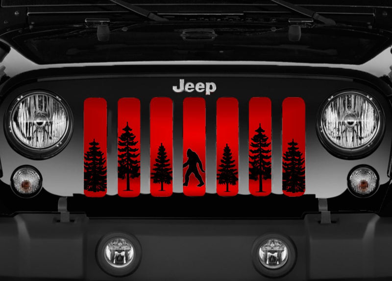 Bigfoot - Red Background Jeep Grille Insert