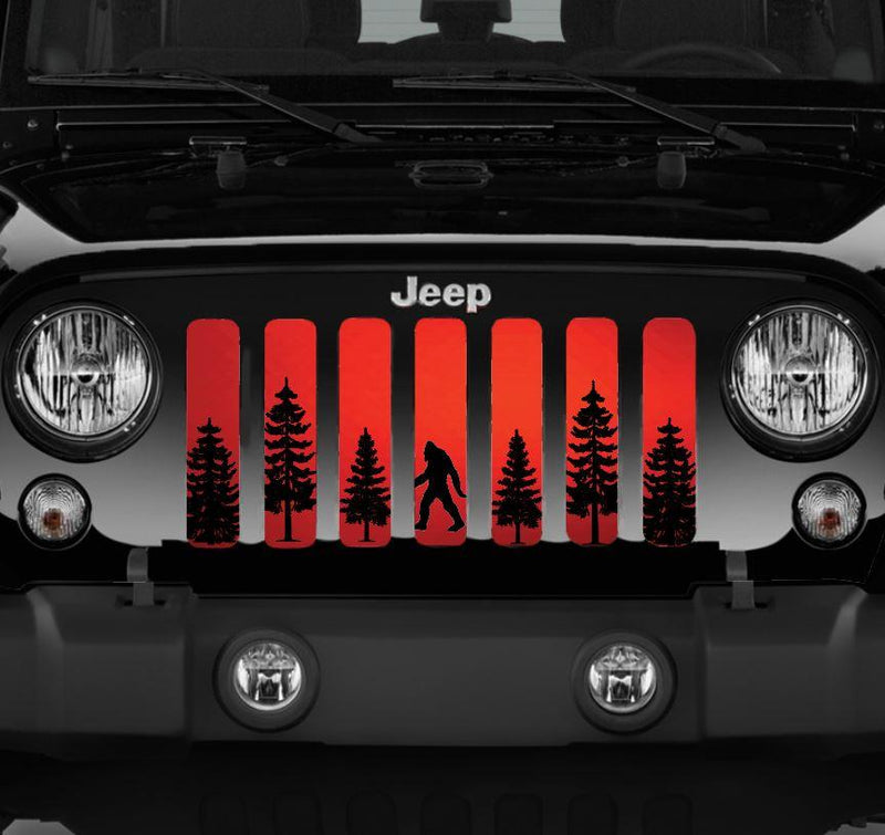 Platinum Bigfoot - Red Background Jeep Grille Insert