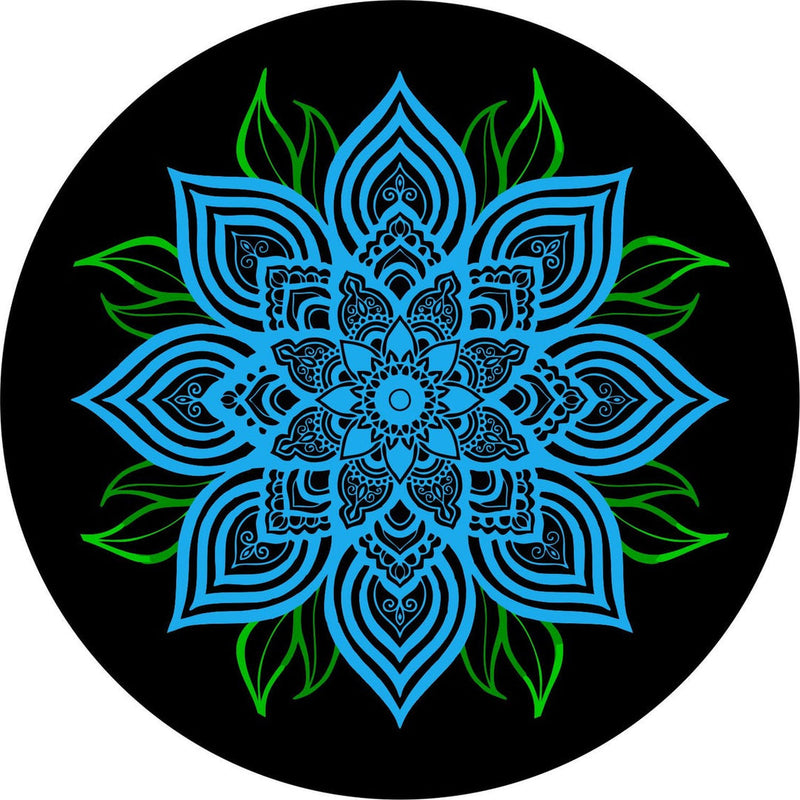 Blue Mandala Flower With Green Leaves
