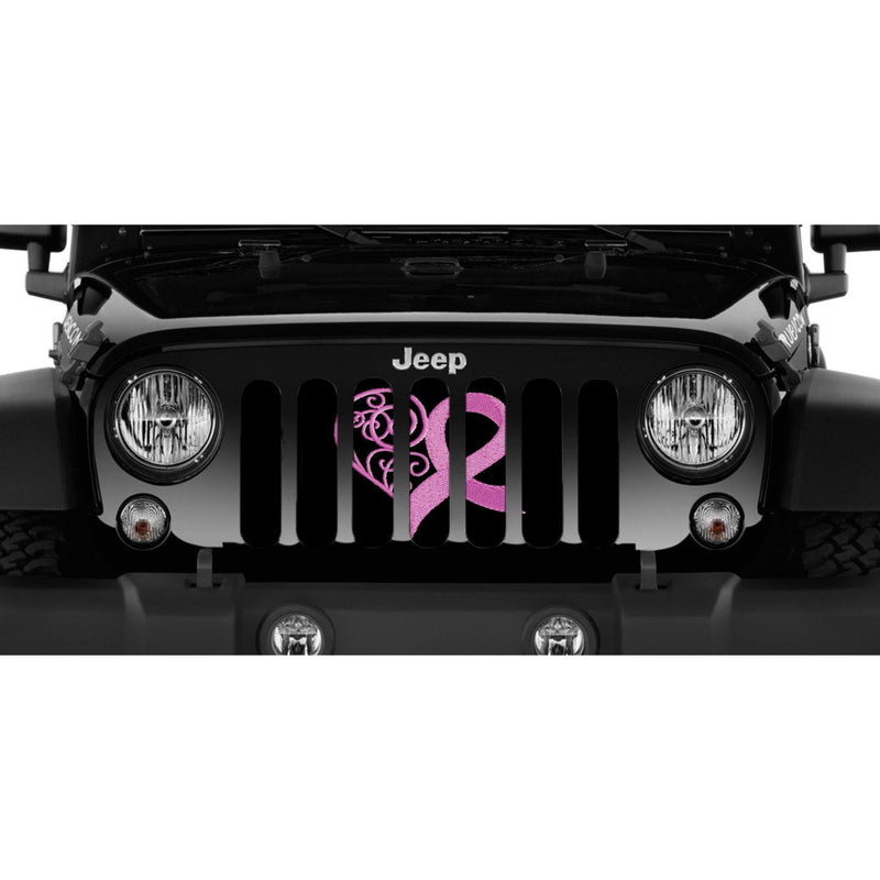 "Pink Hearts Breast Cancer Ribbon" Grille Insert by Dirty Acres