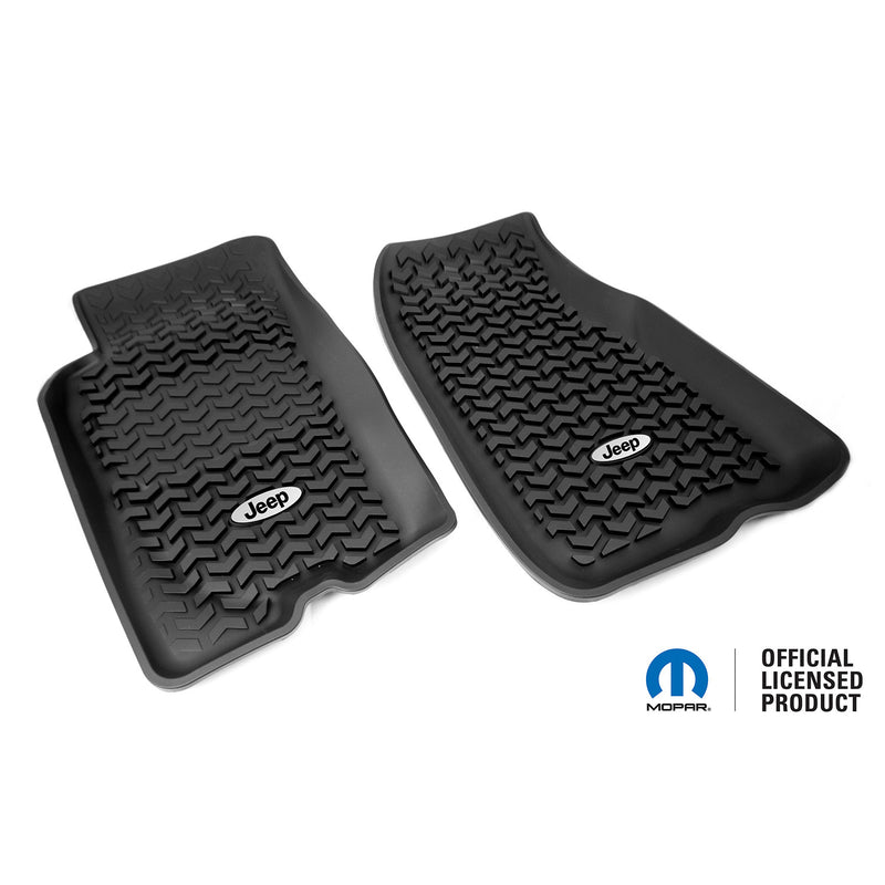 Floor Liners, Front, Black, Jeep Logo by Rugged Ridge ('93-'98 Jeep Grand Cherokee ZJ)