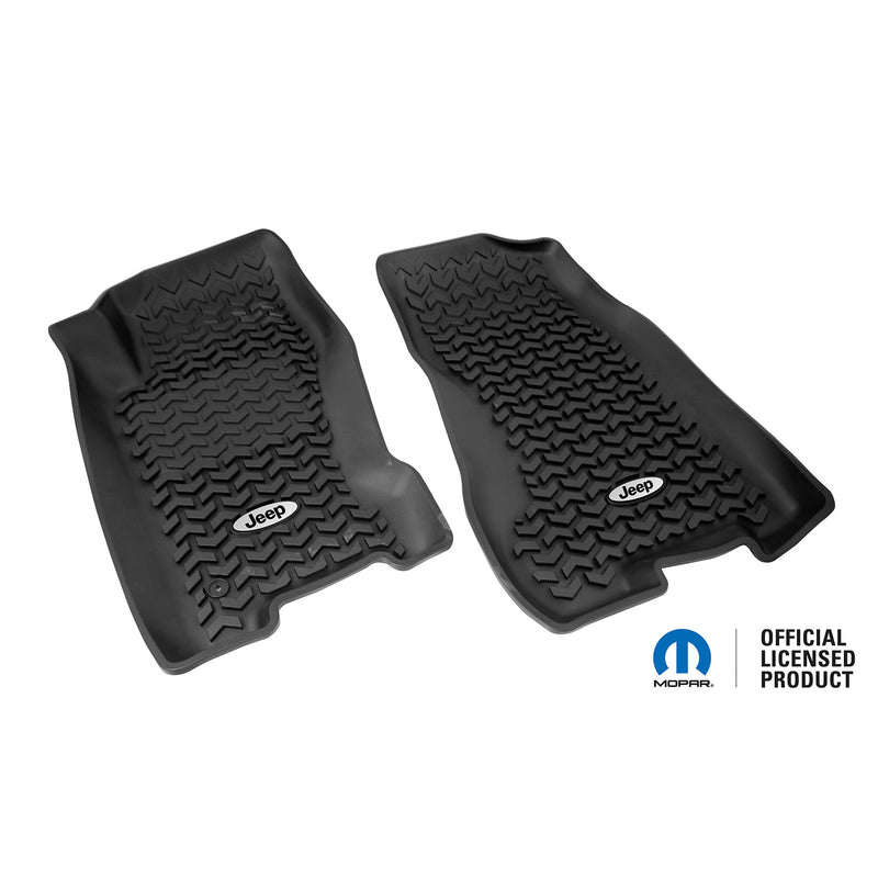 Floor Liners, Front, Black, Jeep Logo by Rugged Ridge ('99-'04 Jeep Grand Cherokee WJ)