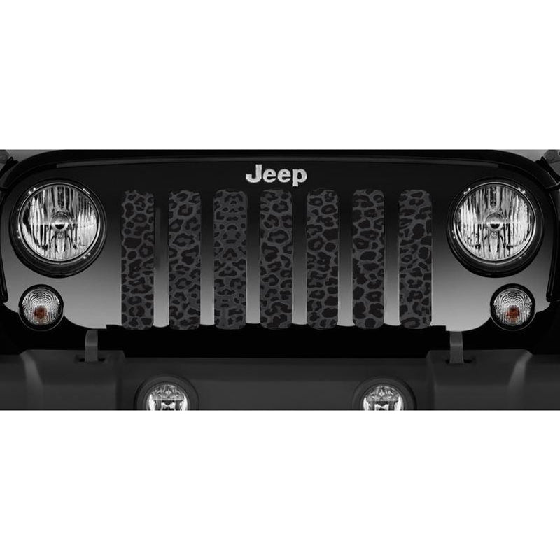 Dark Gray and Black Leopard Print Jeep Grille Insert