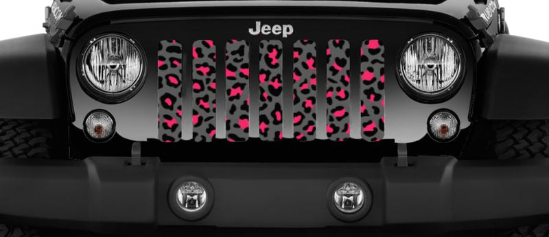 Gray and Pink Leopard Print Jeep Grille Insert