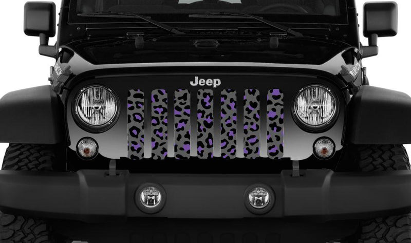 Platinum Gray and Purple Leopard Print Jeep Grille Insert