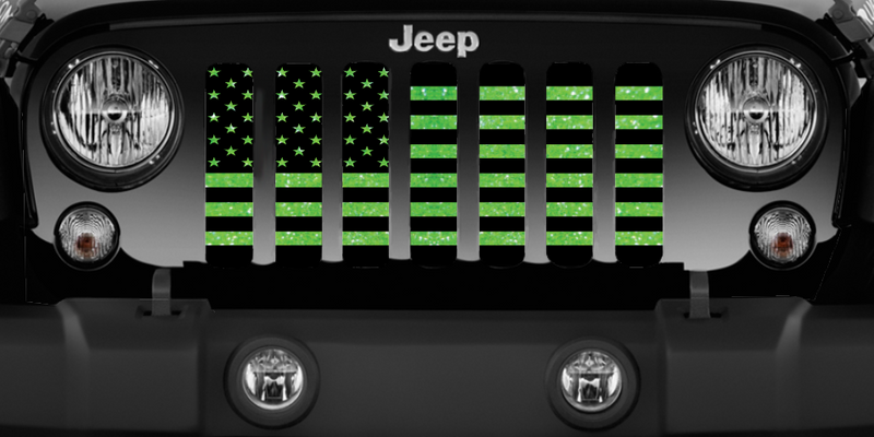 Lime Green Fleck American Flag Print Jeep Grille Insert