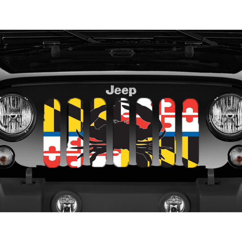 "Maryland Crab Flag Back The Blue" Jeep Grille Insert By Dirty Acres ('76-'18 Wrangler CJ, YJ, TJ, JK, JKU) - Jeep World