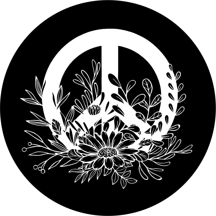 Hippie Peace Sign with Flowers Spare Tire Cover for any Vehicle, Make,  Model and Size