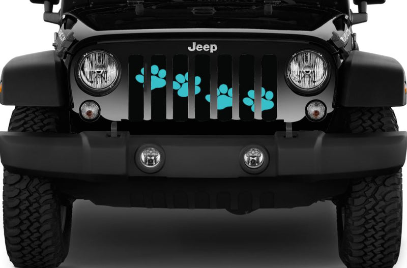 Puppy Paw Print - Teal Diagonal - Jeep Grille Insert
