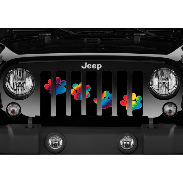 Puppy Paw Prints Tie Dye - Jeep Grille Insert