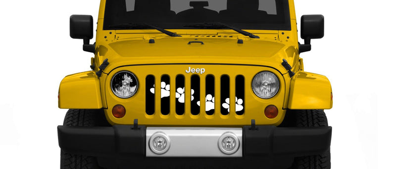 Puppy Paw Prints - White Diagonal - Jeep Grille Insert