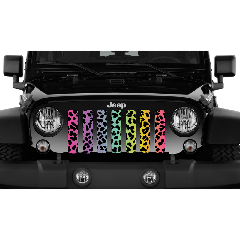 Platinum Rainbow Cheetah Print Jeep Grille Insert