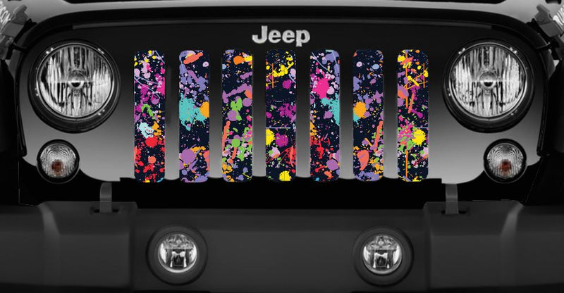Rainbow Splatter Paint Jeep Grille Insert