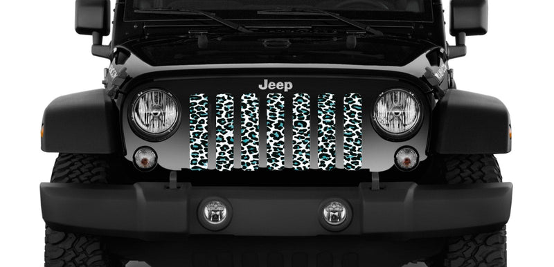 Platinum Teal White Leopard Print Jeep Grille Insert