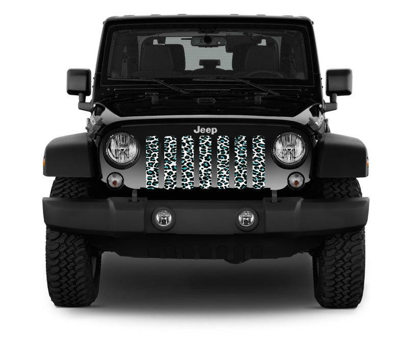 Teal White Leopard Print Jeep Grille Insert
