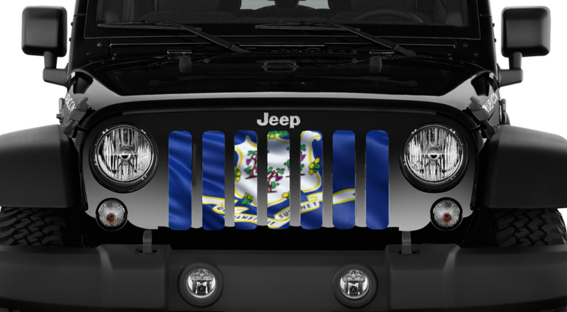 Waving Connecticut State Flag Jeep Grille Insert