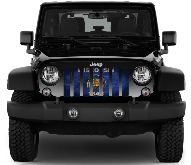 Wisconsin Grunge State Flag Jeep Grille Insert