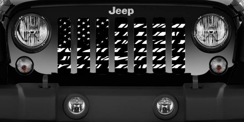 Platinum Zebra Print American Flag Jeep Grille Insert