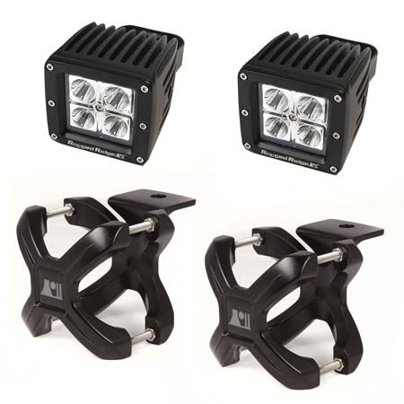 Rugged Ridge 2.25in.-3in. Black X-Clamp & Two 3in. Square 16 Watt LED Light (Universal)