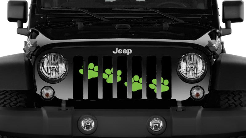 Puppy Paw Prints - Green Diagonal - Jeep Grille Insert